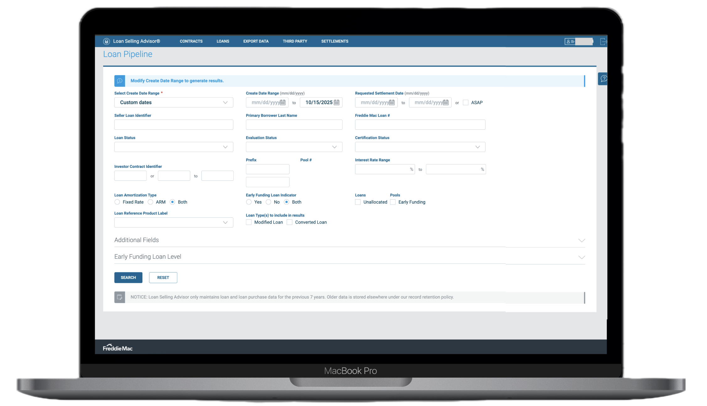 Legacy Loan Pipeline interface